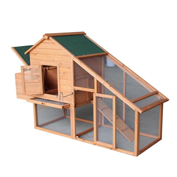 75" Waterproof Roof Two-tier Wooden Chicken Coop Rabbit Poultry Cage Habitat with Egg Case & Tray & Running Cage