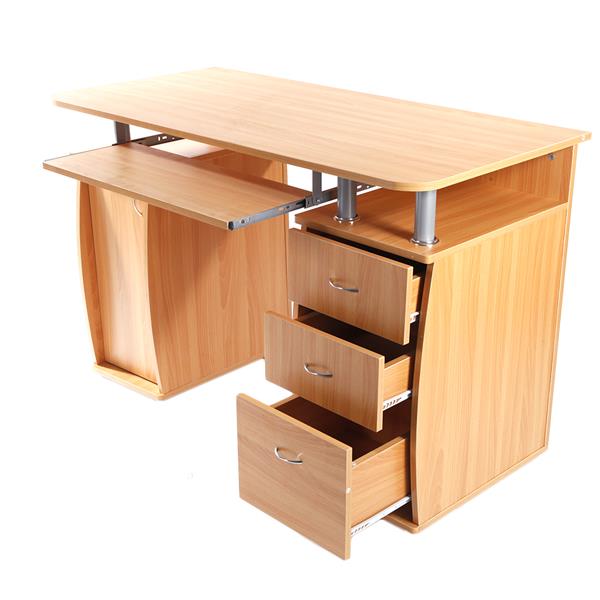 15mm MDF Portable 1pc Door with 3pcs Drawers Computer Desk Wood Color 