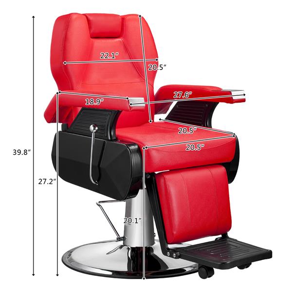 Classic Hydraulic Recline Hair Salon Iron Leather Sponge Barber Chair Red 