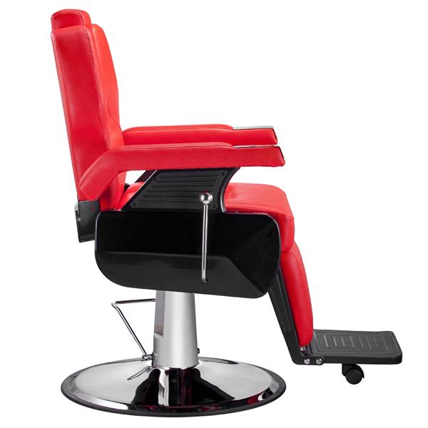 Classic Hydraulic Recline Hair Salon Iron Leather Sponge Barber Chair Red 