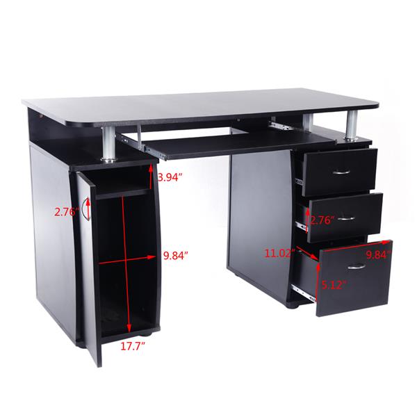 15mm MDF Portable 1pc Door with 3pcs Drawers Computer Desk Black 