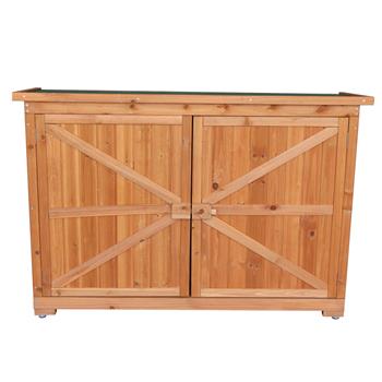 Double Doors Fir Wooden Garden Yard Shed Lockers Outdoor Storage Cabinet Unit Orange Red 