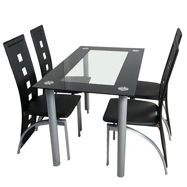 110cm Dining Table Set Tempered Glass Dining Table with 4pcs Chairs Transparent & Black （Go to new encoding：49118418）