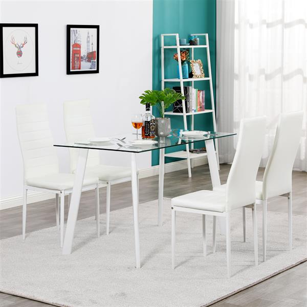 Hot 5 Piece Dining Table Set 4 Chairs Glass Metal Kitchen Room Furniture White