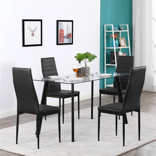 Hot 5 Piece Dining Table Set 4 Chairs Glass Metal Kitchen Room Furniture Black