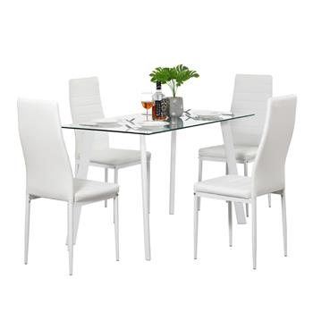 Hot 5 Piece Dining Table Set 4 Chairs Glass Metal Kitchen Room Furniture White