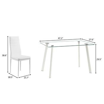 Hot 5 Piece Dining Table Set 4 Chairs Glass Metal Kitchen Room Furniture White