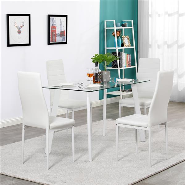 Hot 5 Piece Dining Table Set 4 Chairs Glass Metal Kitchen Room Furniture White