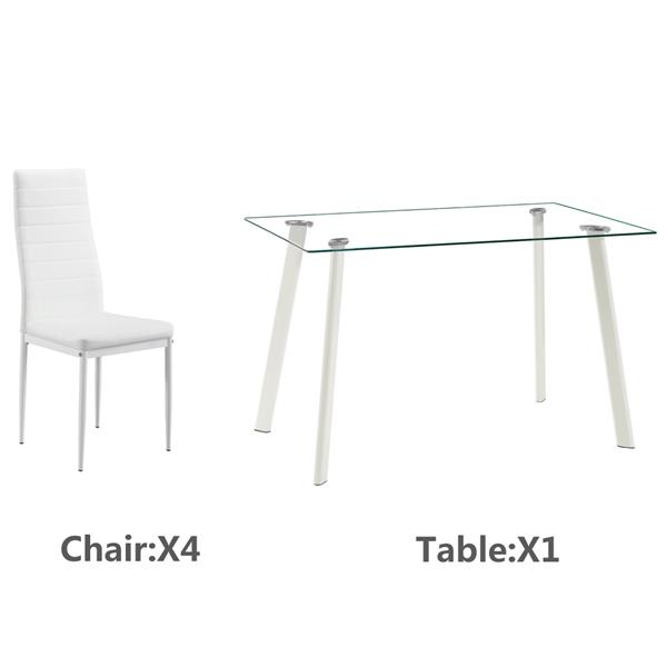 Hot 5 Piece Dining Table Set 4 Chairs Glass Metal Kitchen Room Furniture White