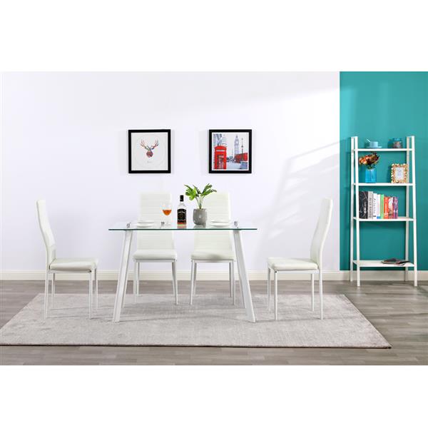 Hot 5 Piece Dining Table Set 4 Chairs Glass Metal Kitchen Room Furniture White