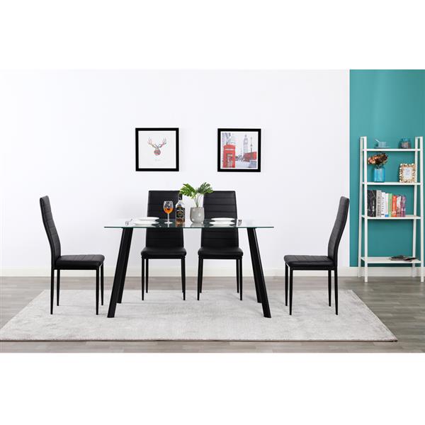 Hot 5 Piece Dining Table Set 4 Chairs Glass Metal Kitchen Room Furniture Black