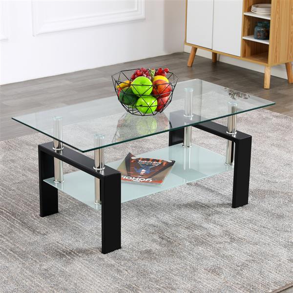 Arc Shaped Two Tiers Tempered Glass Coffee Table 