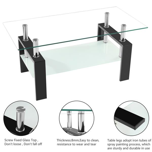 Arc Shaped Two Tiers Tempered Glass Coffee Table 