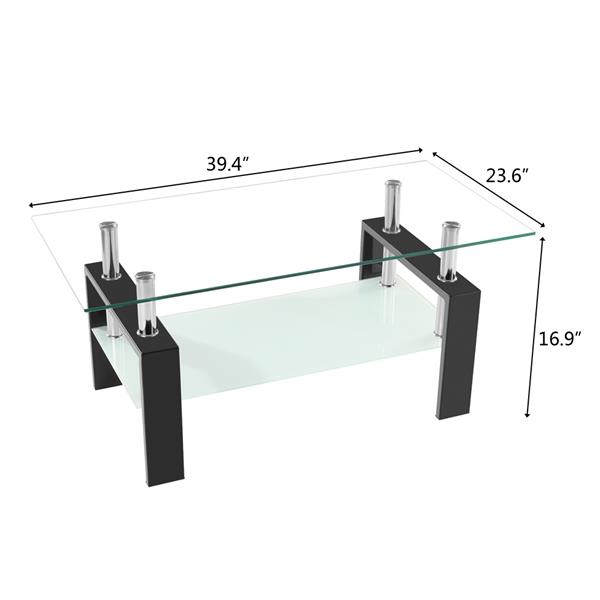 Arc Shaped Two Tiers Tempered Glass Coffee Table 