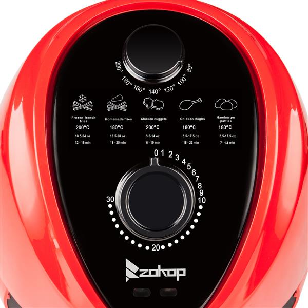 ZOKOP KAF1300P1 1500W 220-240V 50/60Hz 2.7Quarts/2.6L Electric Air Fryer UK Plug Red