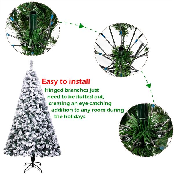 6FT PVC Flocking Christmas Tree 750 Branches Spread Out Naturally  Tree