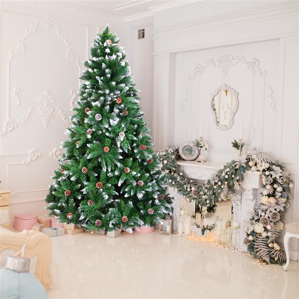 Christmas Tree 6FT 920 Branches Flocking Spray White Tree Plus Pine Cone (YJ)