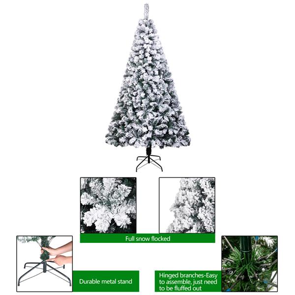 6FT PVC Flocking Christmas Tree 750 Branches Spread Out Naturally  Tree