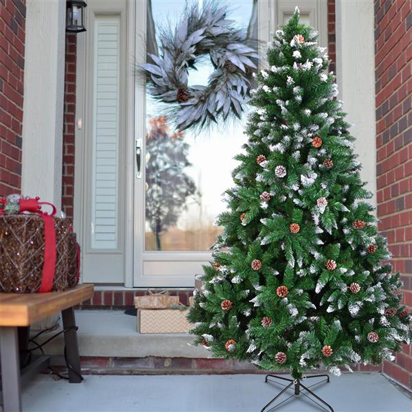 Christmas Tree 6FT 920 Branches Flocking Spray White Tree Plus Pine Cone (YJ)