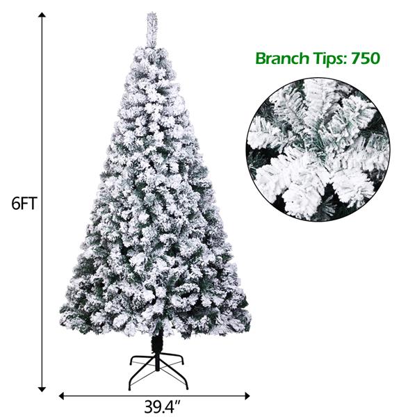 6FT PVC Flocking Christmas Tree 750 Branches Spread Out Naturally  Tree