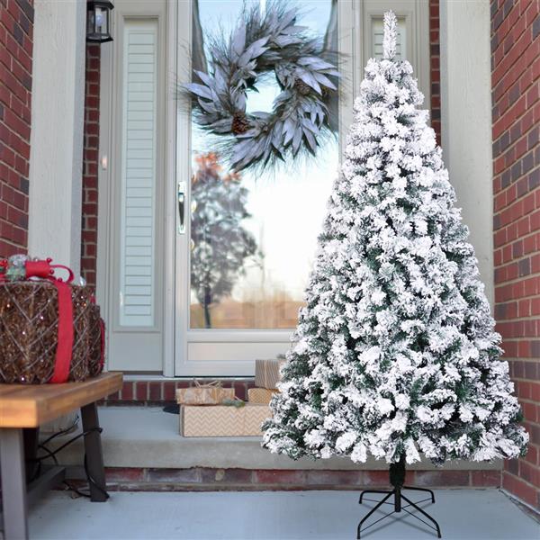 6FT PVC Flocking Christmas Tree 750 Branches Spread Out Naturally  Tree