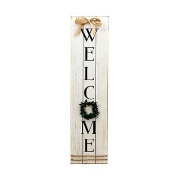 Vertical Wooden Welcome Sign Plaque with Wreath Wall Hanging Decor|Large Farmhouse Decor for Entryway,Front Door 