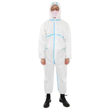 一次性连体带帽防水全身隔离防感染防护服蓝色收边 XL码