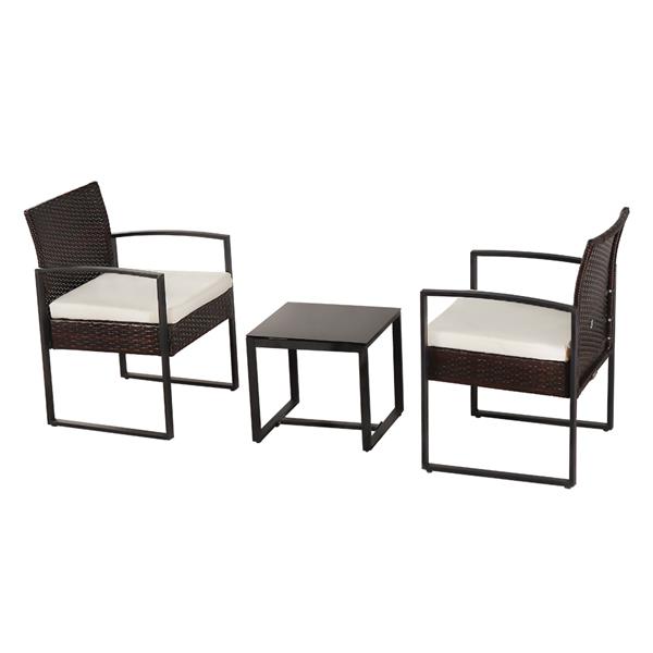 Oshion Outdoor Balcony Terrace Three-piece Rattan Mini Leisure Set-Brown