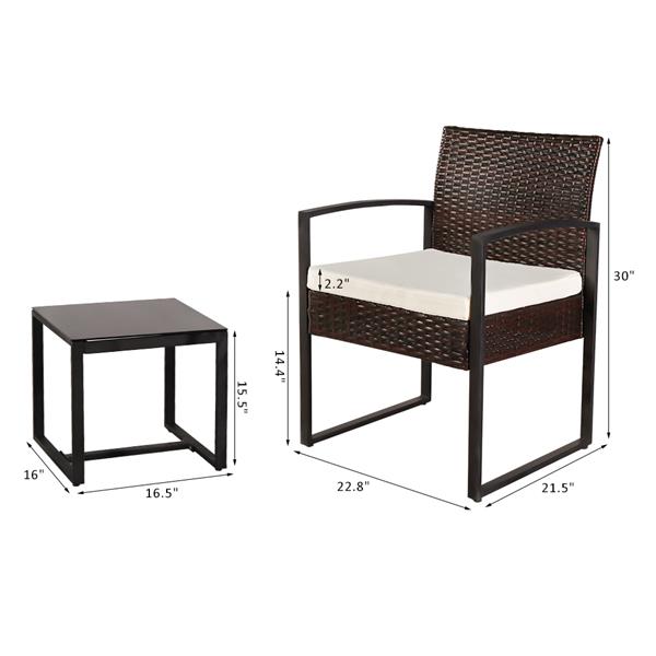 Oshion Outdoor Balcony Terrace Three-piece Rattan Mini Leisure Set-Brown