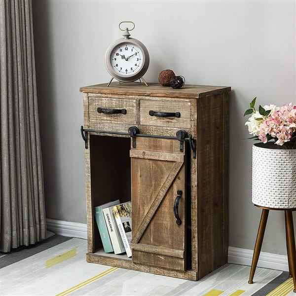 (新编码：30587562）RUSTIC WOOD SLIDING BARN DOOR CONSOLE CABINET-11