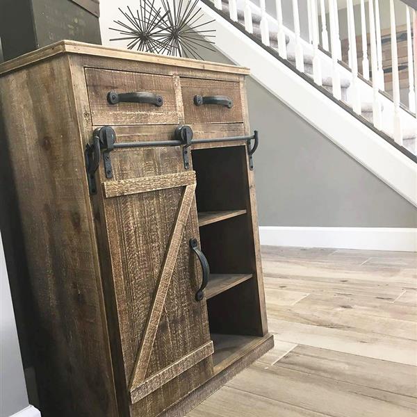 (新编码：30587562）RUSTIC WOOD SLIDING BARN DOOR CONSOLE CABINET-12