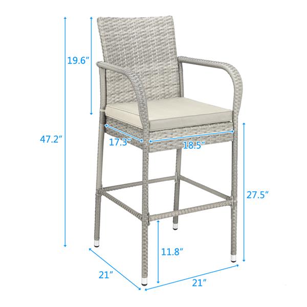 2pcs Thick Tube High Bar Chair Gray
