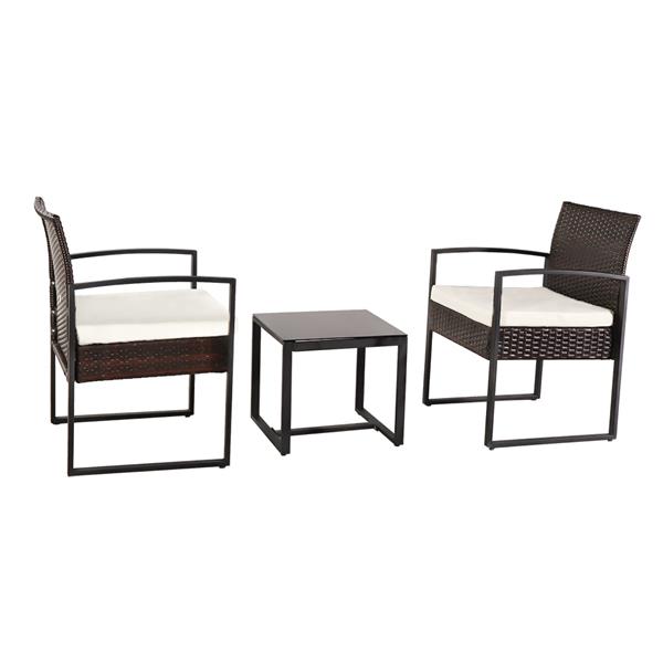 Oshion Outdoor Balcony Terrace Three-piece Rattan Mini Leisure Set-Brown