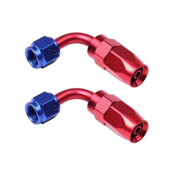 2pcs Universal AN-10 90 Degree Swivel Hoses Ends Red & Blue