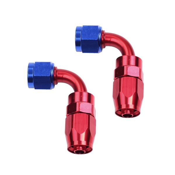 2pcs Universal AN-10 90 Degree Swivel Hoses Ends Red & Blue