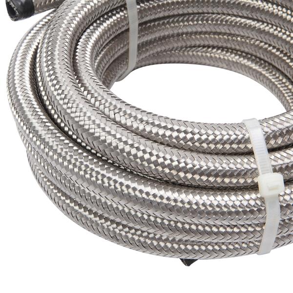 6AN 16-Foot Universal Stainless Steel Braided Fuel Hose Silver