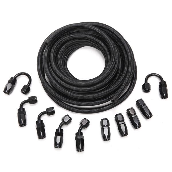 4AN 20-Foot Universal Black Fuel Pipe   10 Black Connectors