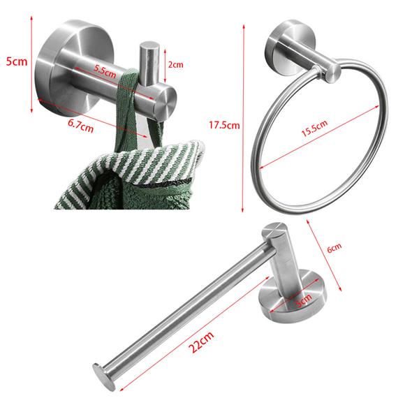 High Quality Rustproof 304 Stainless Steel Brushed Silver Polishing Bathroom Accessories Set Robe Hooks Towel Ring Bar Toilet Paper Holder Tissue Rack