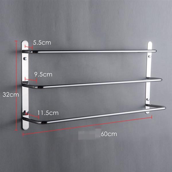 304 Stainless Steel Hand Polishing Finished Three Stagger Layers  Towel Bars Towel Rack Wall Mounted Multilayer Bathroom Accessories 23.62 inch bars KJWY003YIN-60CM