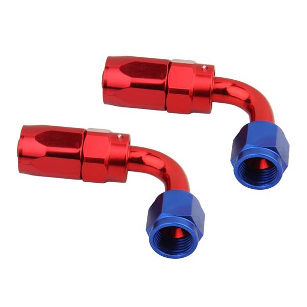 2pcs Universal AN-10 90 Degree Swivel Hoses Ends Red & Blue