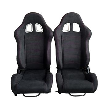 A Pair of Leather Red Red Single Adjuster Double Track Racing Seats Black