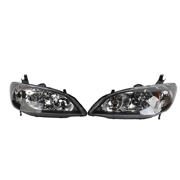 2pcs Front Left Right Headlights for Honda Civic 2004-2005 Black