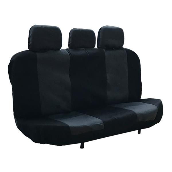 Four Seasons Universal 5-Headrest Flat Cloth Car Seat Cover 11-Piece Set Gray & Black