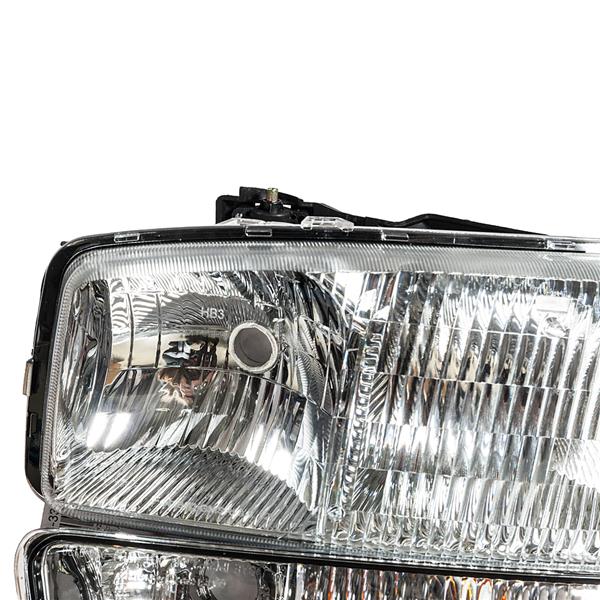 4pcs Front Left Right Car Headlights w/ Bumper Signal Lights for GMC Sierra/Yukon Chrome Housing & Clear Lens