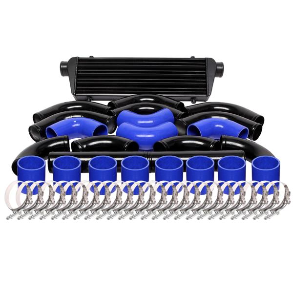 Universal 12 pcs 2.5' Blue Coupler+ Black Piping+ Intercooler Kit+T-Bolt Clamps Black