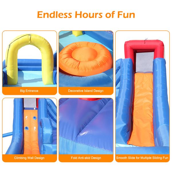 New Inflatable Water Slide Bouncer,River Race Area,Climbing Wall ,Water Cannon And Hose For Kids + 110V-120V 60Hz 6.2A 680W PE Engineering Plastic Shell  Air Blower US Plug Yellow