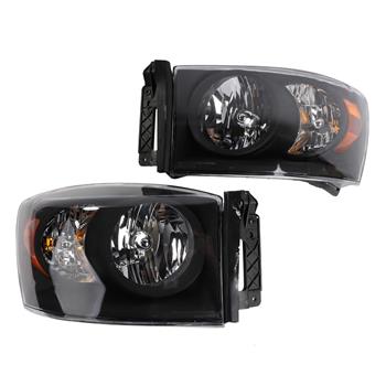 2pcs Front Left Right Headlights for Dodge RAM 1500 2006-2008/Dodge RAM 2500 3500 2006-2009 Black