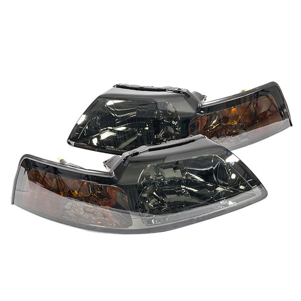 2pcs Front Left Right Car Headlights for Ford Mustang Base/GT/MACH 1/Cobra 1999-2004 Black Housing & Smoked Lens