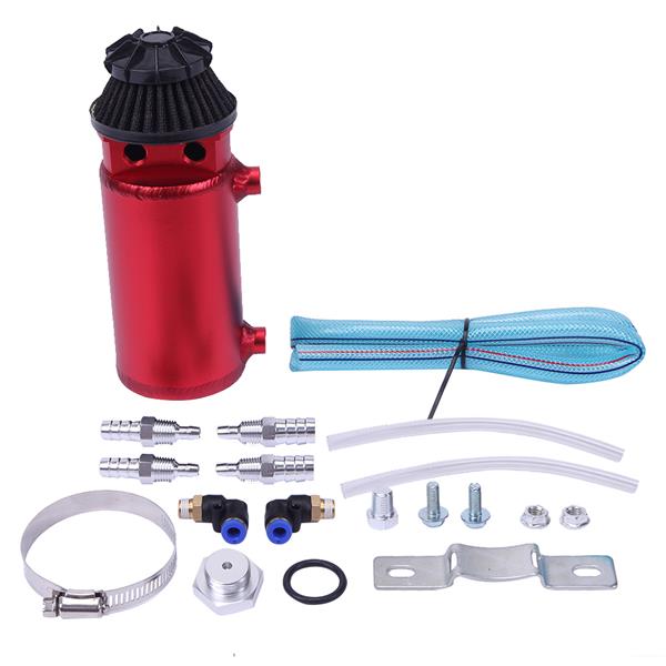 140mL Round Oil Catch Tank Double hole Oil Catch Tank with Air Filter Red