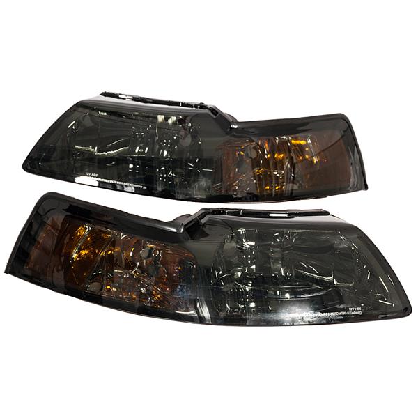 2pcs Front Left Right Car Headlights for Ford Mustang Base/GT/MACH 1/Cobra 1999-2004 Black Housing & Smoked Lens